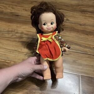 Vintage Horsman Dolls 1974 Brunette Green Eyes Hard‎ Plastic Groovy Hippie Dress